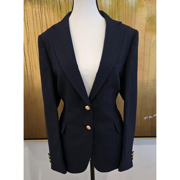 Lady Culwell Blazer Womens Medium Navy Two Button Gold Crest Salzburg Buttons - Picture 1 of 14